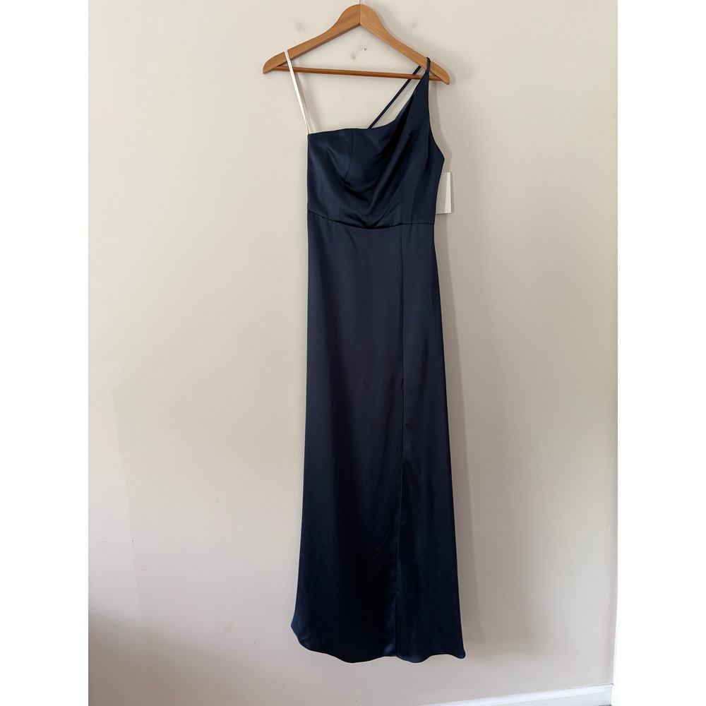 Jenny Yoo Jensen Dress 4 French Blue One Shoulder Satin Bridesmaid Gown NWT - Picture 3 of 16